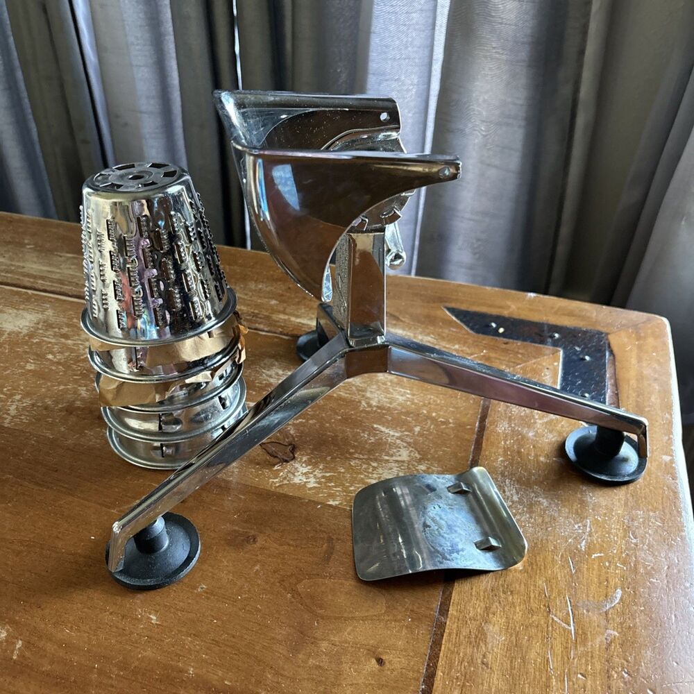 Vtg Chrome Saladmaster Five Star Food Processor Slicer Shredder 5 Cones